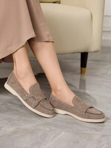Sleekvia Giày bệt da lộn họa tiết khóa màu đơn sắc đi làm thường ngày dành cho nữ - màu nâu - Xem 5