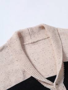 Manfinity Homme Men's Casual Commuter Colorblock Cardigan Apricot Men Cardigan Color Block Cardigan - Multicolor - View 4