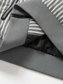 Manfinity Homme Áo khoác bomber tay dài sọc dọc, khóa kéo, thường ngày cho nam mùa thu - Xám - Xem 7