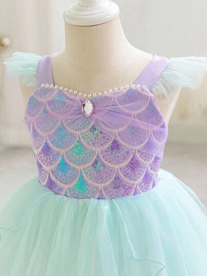 Glamorique Kids 女童公主亮片连衣裙，吊带，短袖，紫色，圣诞节少女连衣裙，新年连衣裙，圣诞儿童礼服，正式舞蹈礼服，舞台表演，优雅服装