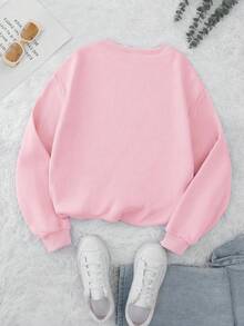 INAWLY Bubble Print Sweatshirt, Gift For Mom, Round Neck Bubble Print Sweatshirt - Baby Pink - View 2