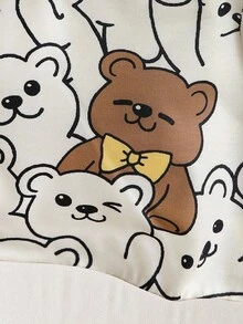 SHEIN 2 件套男婴幼儿 0-3 岁春夏休闲日常穿着叠穿熊印花圆领长袖运动衫 + 裤子套装 - 卡其色 - 查看 6