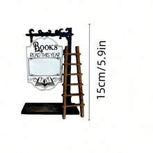 1pc Wooden Book Shaped Sign With Ladder, Mini Wooden Signage Decor For Library, Bookshelf, Gift For Readers, Bookworm Gift, Book Lover Present, Bookshelf Decor, No Electricity Or Feathers Required