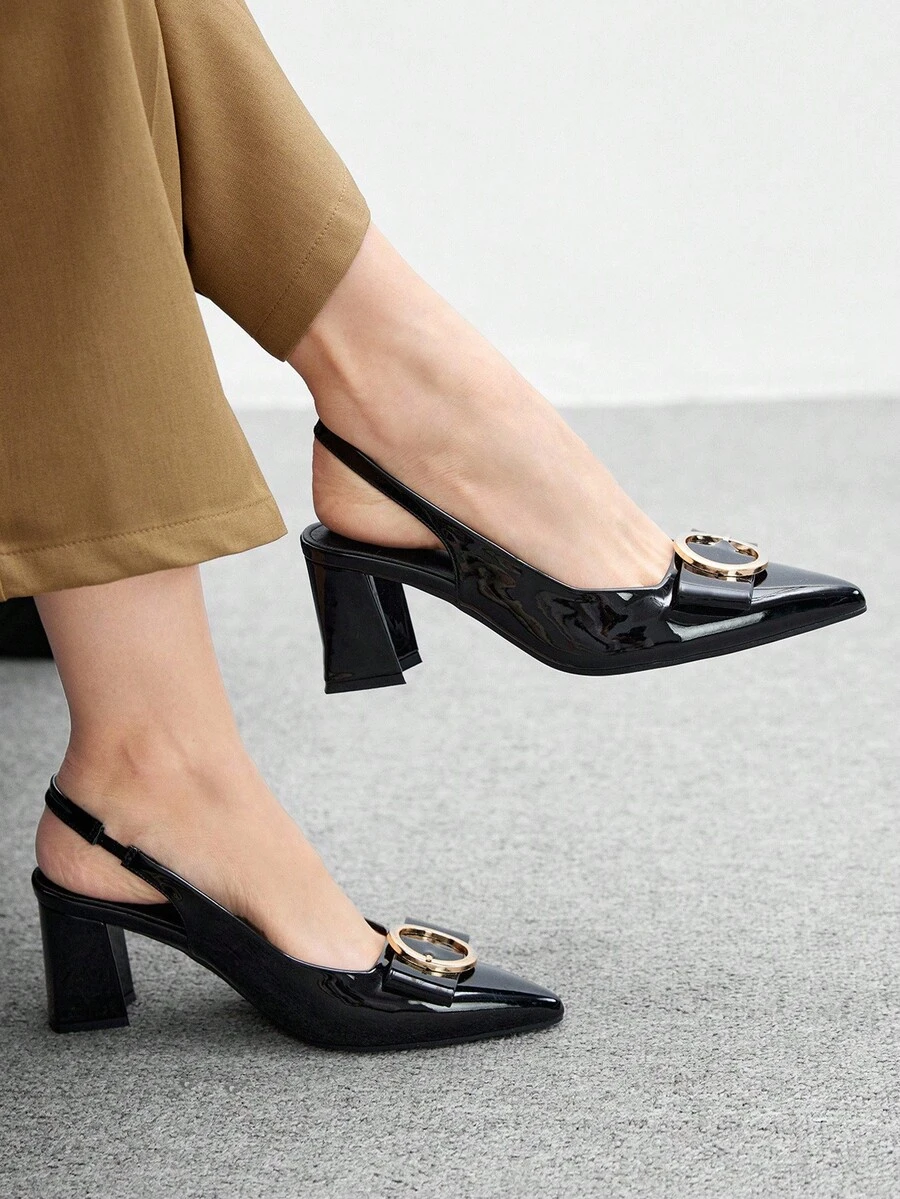 CUCCOO BIZCHIC Women's Pointed Toe Buckle Design Fashionable High Heel Pumps For Daily Wear - Black - View 1