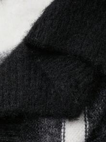 DAZY Contrast Stripe Lurex Fuzzy Loose V-Neck Long Sleeve Casual Street Style Knit Sweater For Women, Autumn/Winter - Black - View 7