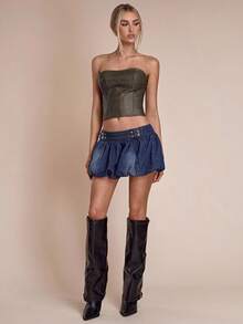 SHEIN BAE Áo crop top cổ điển, thời trang và gợi cảm, mùa hè - màu nâu - Xem 5