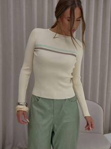 MUSERA Ribbed Stripe Graphic Long Sleeve Longline Top Classy Cute Sexy Streetwear Fall Autumn Night Out Winter Christmas Evening Elegant Party