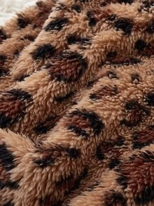 SHEIN 2件套女士毛绒休闲蓬松睡裤，纯黑色和豹纹印花，秋冬季舒适优雅细节毛绒睡裤猎豹纹蓬松睡衣豹纹蓬松睡衣，秋冬服装