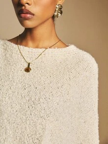 Poéselle Solid Color Casual Loose Asymmetric Hem Women Sweater In Fall/Winter,Cozy Fall And Winter Clothes For Women - Apricot - View 3