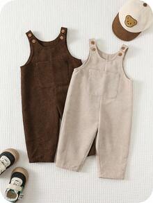 Set de 2 piezas de peto/peto para bebé/niño pequeño de unicolor con forro térmico, conjuntos casuales cómodos y versátiles, adecuados para uso en interiores, exteriores, uso diario, deportes, juegos, fiestas, fotografía, otoño/invierno