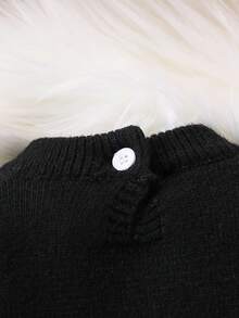 SHEIN Bộ đồ liền thân dệt kim dài tay cho bé gái, bộ đồ liền thân thoải mái có chân, thanh lịch và thời trang, phù hợp cho mùa thu/đông, màu be, đa năng để mặc hàng ngày, trong nhà, ngoài trời và du lịch - màu đen - Xem 5