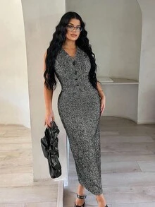 SHEIN SXY Blusa informal de negocios para mujer en negro y blanco, falda, uniforme de trabajo