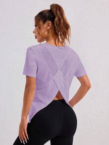 Gameset SHEIN Sport Sporty Short Sleeve Tee With Hollow Out Designworkout Tank Top Gym Women Shirts - Purple - View 3