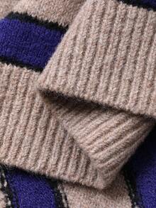 DAZY Kontraststreifen lockerer Rundhals Langarm lässiger Pullover Strickpullover für Frauen, Herbst/Winter Y2k Schule - Blau - Übersicht 8