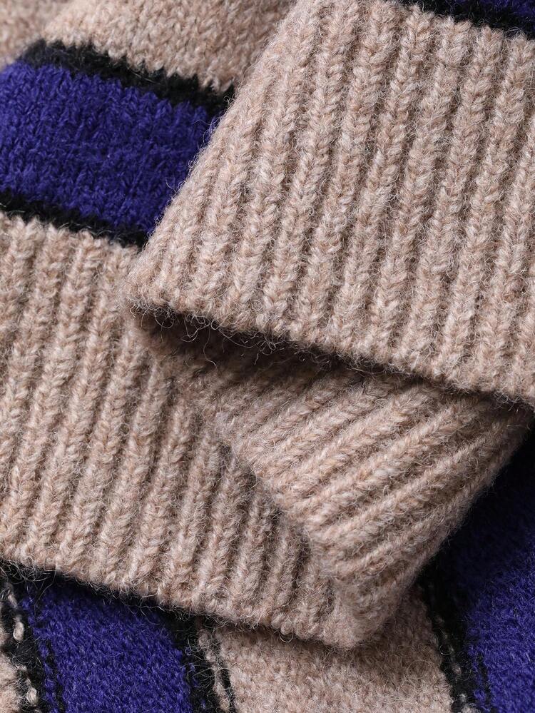 Contrast Stripe Loose Crew Neck Long Sleeve Casual Pullover Knit Sweater For Women, Autumn/Winter Y2k