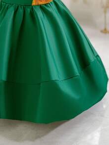 Glamorique Kids Girls Christmas Princess Dress,Sage Green,Summer,Elegant,7th Birthday Party Wear Santa New Year's Dress Satin Gold Sequin Flutter Sleeves Bow Back - Dark Green - View 5