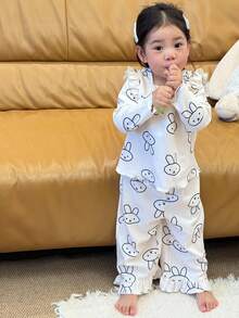 DAZY 2件套幼儿女童卡通印花舒适休闲睡衣套装 - 米色 - 查看 3