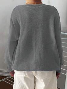 Elenzga Áo len dài tay cổ tròn dáng rộng thoải mái cho nữ cỡ lớn - Xám - Xem 2