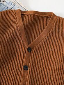 SHEIN Teen Boy Ribbed Texture Knit Cardigan, Casual Collegiate Style, Comfortable & Fashionable, Versatile & Practical, Soft Fabric, Suitable For Daily Wear, School, Outings, Outdoor Activities - Apricot - View 4