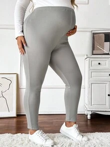 Plussiva Plus Size Maternity Bottoms, Solid Color, Casual, Comfortable, Stretchy, Slim Fit - Multicolor - View 6