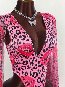 Amplova 女士豹纹深V领长袖连体衣猎豹印花 - 彩色 - 查看 6