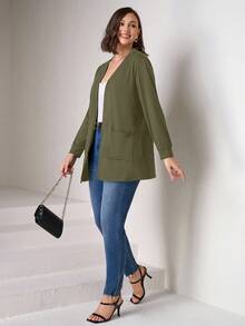 Chikora Áo khoác cardigan dáng rộng màu đen có túi cỡ lớn, dành cho nữ công sở - Màu xanh Bạc hà - Xem 6