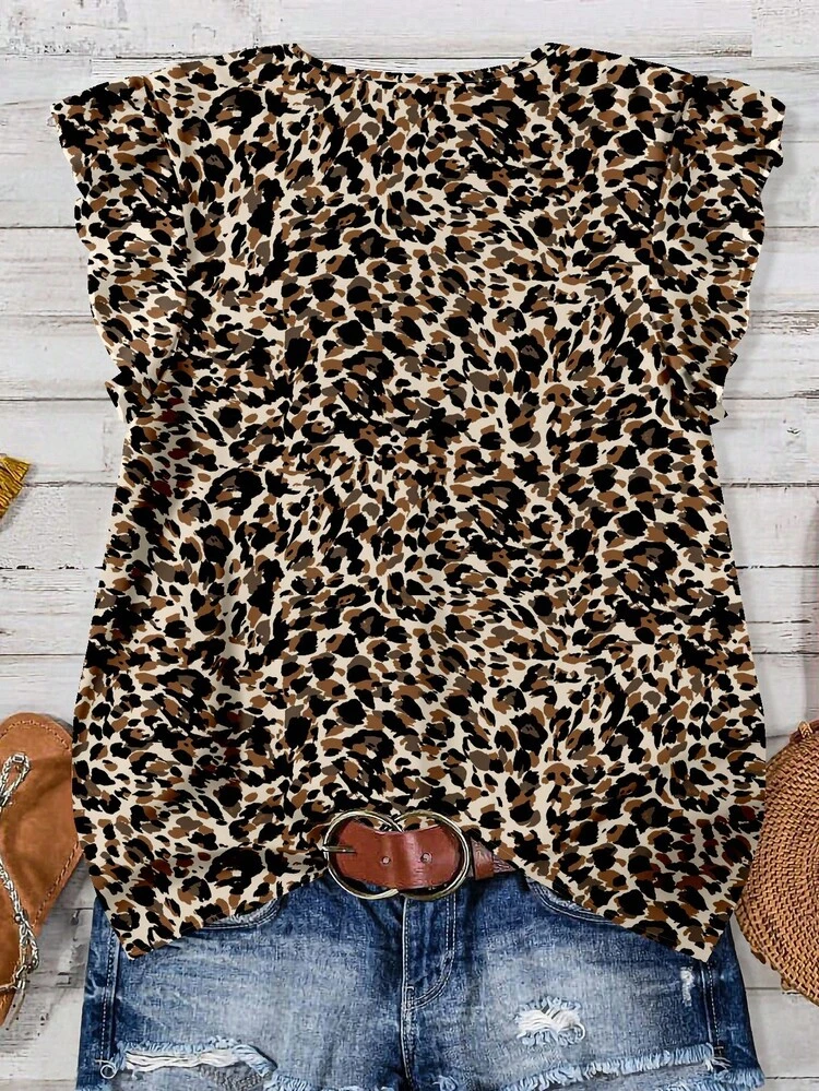 Ditsy Floral Women's Casual Shirt, Suitable For Summer Leopard Print Blouse Leopard Print Top Animal Print Top Cheetah Print Top Women Sleeveless Tops