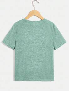 SHEIN Tween Boy Video Game Graphic Dropped Shoulder T-Shirt, Casual & Comfortable For Daily Wear, Summer - Green - View 2