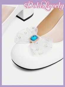 Dola Lovely Giày cao gót mũi tròn Sweet Lolita Mary Jane Bow Decor cho nữ - trắng - Xem 4