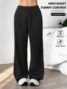 Dewbera Pantaloni casual larghi da donna con vita regolabile e coulisse, tinta unita