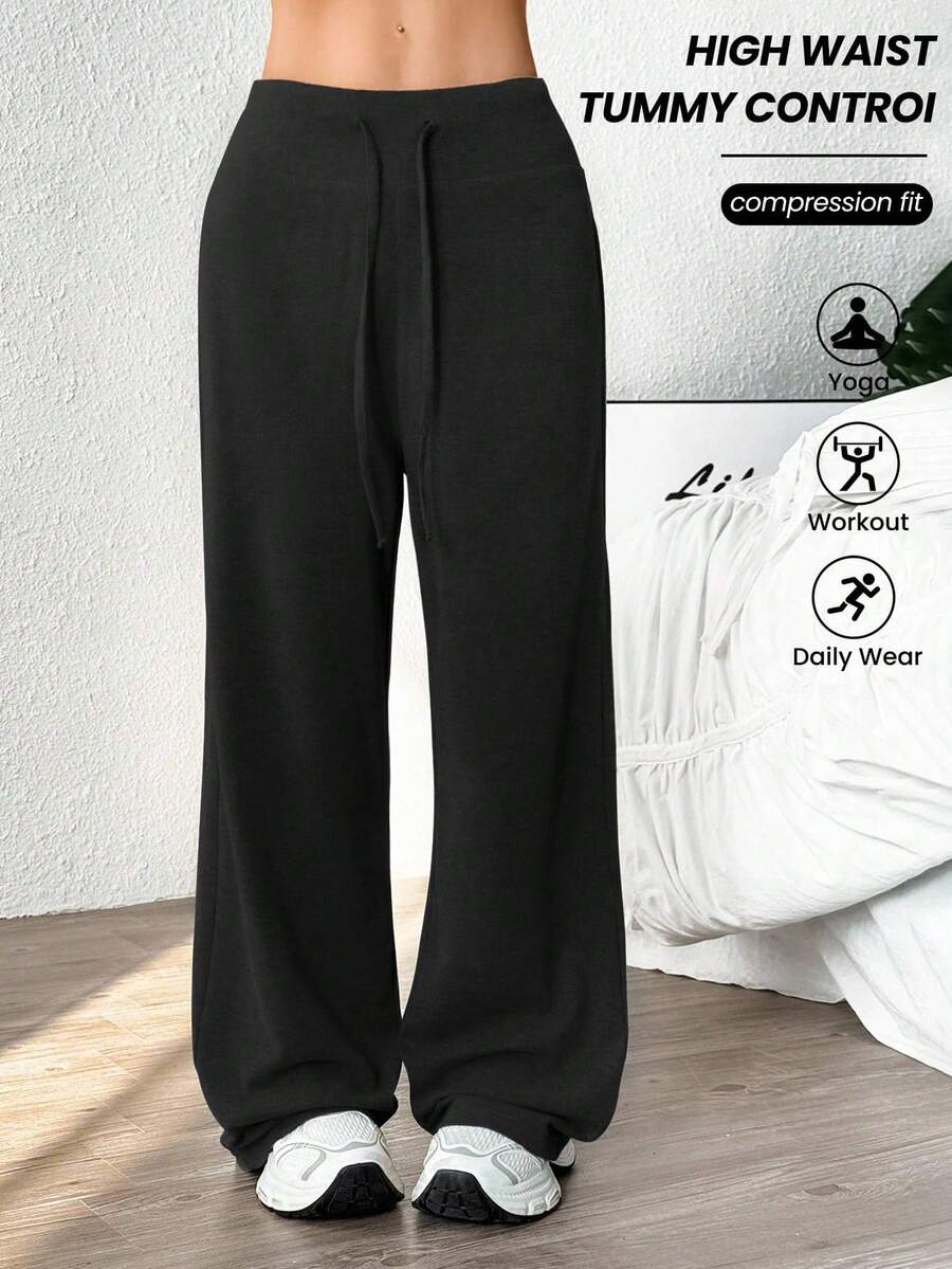 Dewbera Pantaloni casual larghi da donna con vita regolabile e coulisse, tinta unita