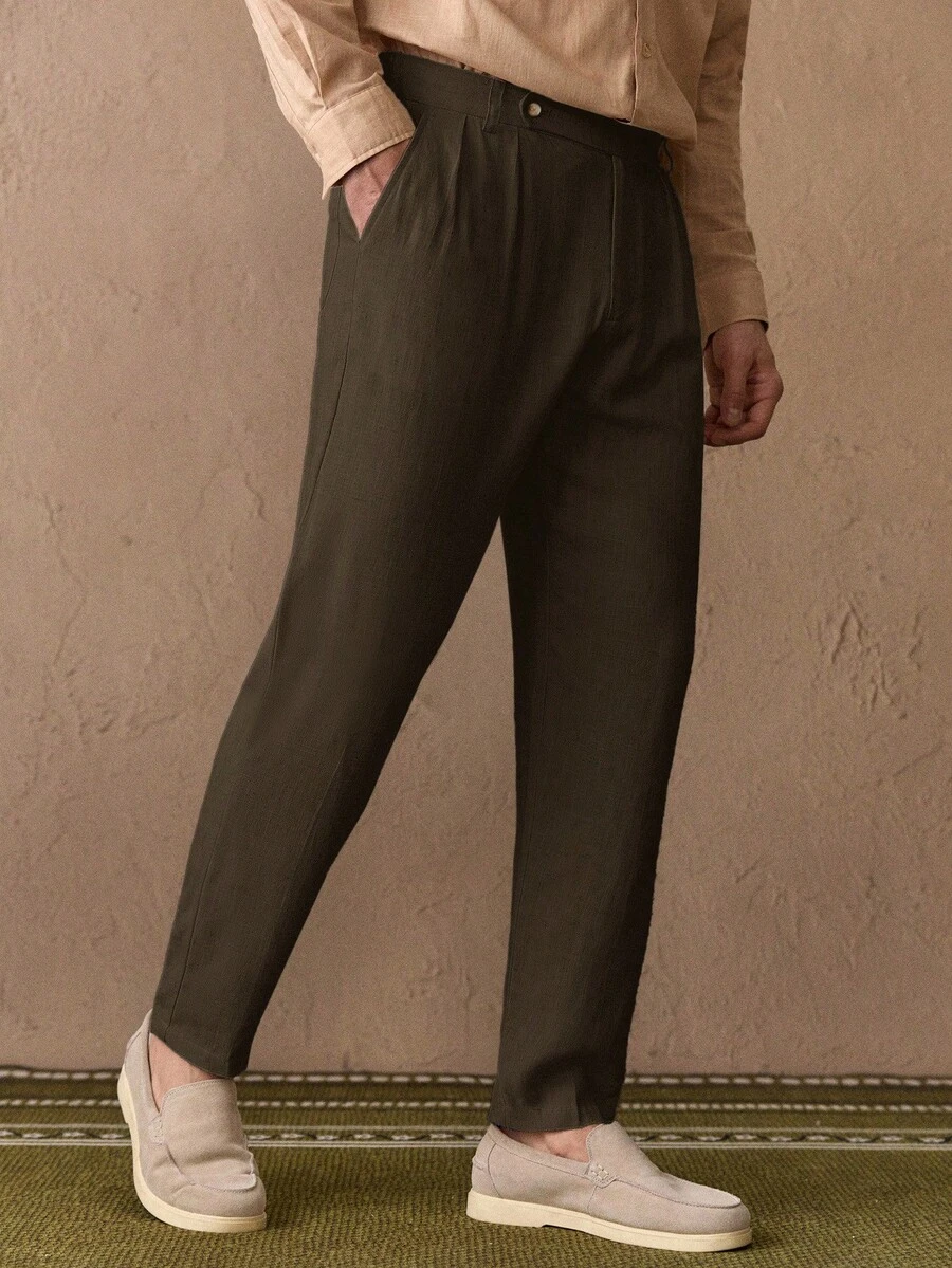 Manfinity NXTstreet Men's Casual Tapered Woven Suit Pants, Old Money - Olive Green - View 1