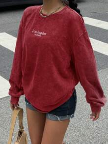 Muchica 女士复古刺绣圆领针织T恤 - 酒紅色 - 查看 4