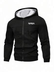 SHEIN 青少年男孩休闲宽松连帽图案夹克，适合运动、上学、春夏秋冬 - 黑色 - 查看 3