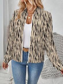 SHEIN LUNE 女士休闲扎染条纹拉链夹克，适合秋冬季