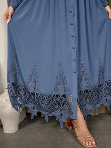 Graceveil Đầm ren dài tay màu trơn cỡ lớn thanh lịch thường ngày - Màu xanh lam - Xem 4