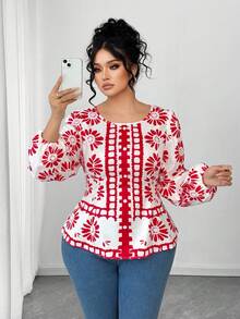 SHEIN Elenzya Áo cánh dài tay ôm sát cổ tròn in họa tiết cho nữ, áo khoác ngoài thường ngày - Nhiều màu - Xem 4