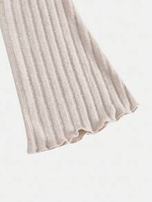 SHEIN Girlism Teen Girls Apricot Drawstring Asymmetric Hem Flared Sleeve T-Shirt And A Two Pieces Flared Pants Suit,Off Shoulder T-Shirt,Fall Girl Clothes,Comfortable T-Shirt Suit Winter - Apricot - View 4