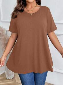 EMERY ROSE Plus Size Women Casual Loose Fit Round Neck Short Sleeve T-Shirt, Summer