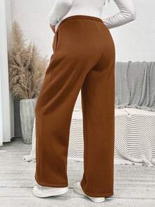 SHEIN Fall Clothes,Autumn Clothes,Maternity Autumn/Winter Clothes Maternity Solid Color Drawstring Waist Pockets Thermal Lined Loose Casual Sweatpants