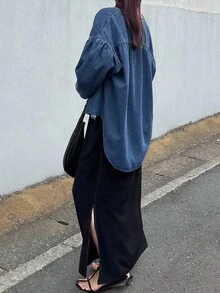 FRIFUL 女士休闲宽松纽扣长袖牛仔夹克