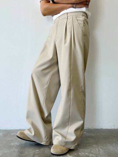 Street Life Pantalones anchos y sueltos con pliegues de unicolor de moda para hombres, para el otoño