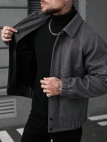 Manfinity Homme 男士休闲百搭通勤夹克，秋冬 - 灰色 - 查看 6