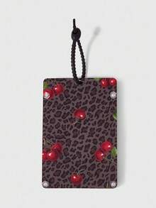 ROMWE Grunge Punk Leopard Print Cherry Card Holder, Student ID Card Case, ID Badge Holder, Instant Camera Frame Charm, Bag Charm, Keychain & Key Ring - Brown - View 2