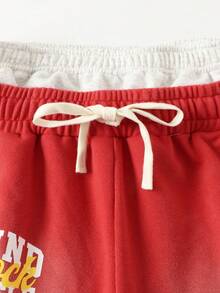 ROMWE MEN Street Life Men's Distressed Double-Layer Waistband Shorts Spring/Summer - Red - View 3