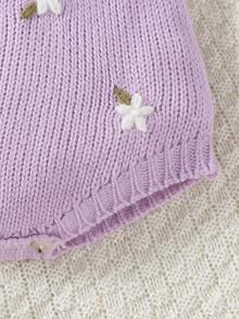 SHEIN 女婴花卉刺绣针织连体衣，优雅百搭，适合日常穿着、居家、户外和旅行 - 紫色 - 查看 7