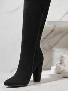 SHUZIA Women's Glamorous Pointy Toe Thigh High Block Heel Boots For Christmas - Black - View 6