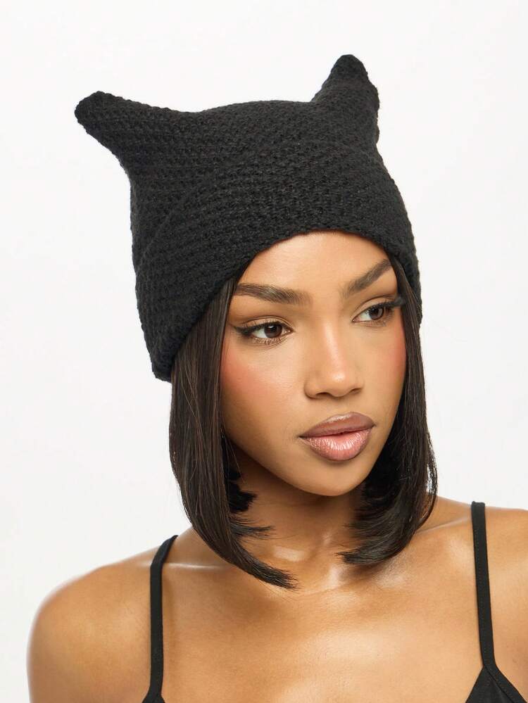 SUMWON WOMEN Knit Cat Ear Beanie With Textured Pattern