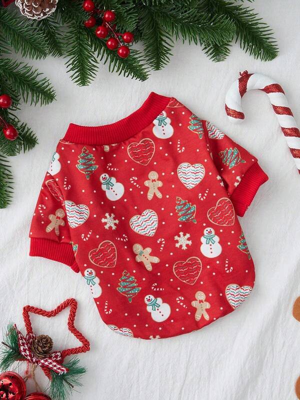 PETSIN Christmas Cute Printed Big Red Cat And Dog Warm Pet Hoodless Hoodie 1 Piece