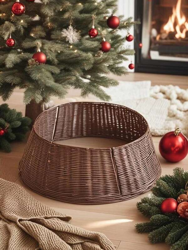 Cirelle 1 pezzo, Gonna per albero di Natale, Gonna per albero di Natale in rattan plastico, Decorazione rustica, Base per gonna albero di Natale, Recinzione per albero di Natale intrecciata naturale, Gonna per albero di Natale in corda di carta stile fattoria, Base marrone rustica per decorazione albero di Natale, Decorazione natalizia, Regalo di Natale